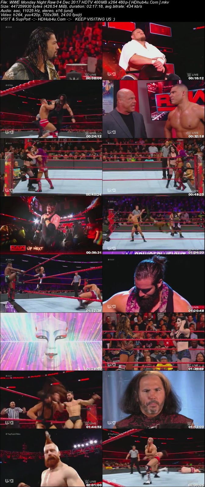 WWE Monday Night Raw 04 December 2017 480p HDTV 400MB Download