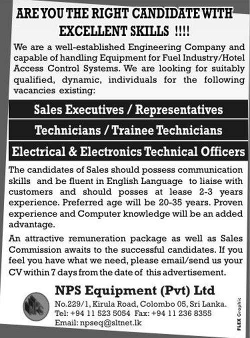 Vacancies for Sales Executives / Representatives, Technicians / Trainee
