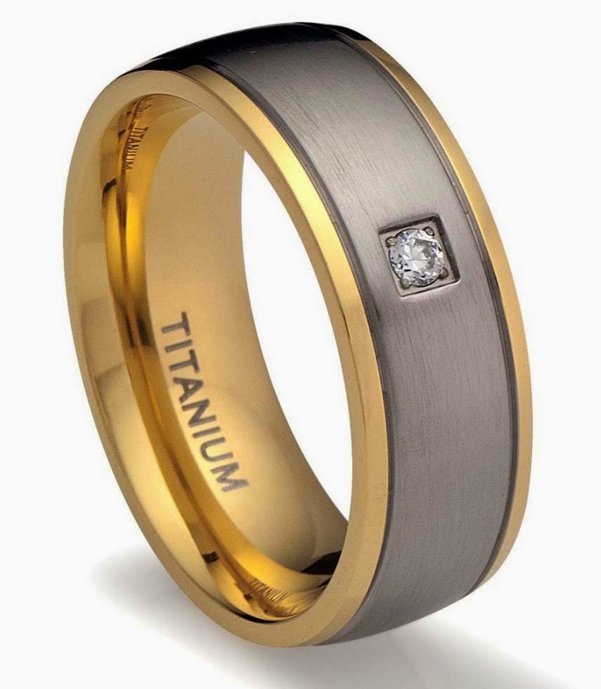 Mens Titanium Wedding Rings Gray Two Tone Gold Diamond Model