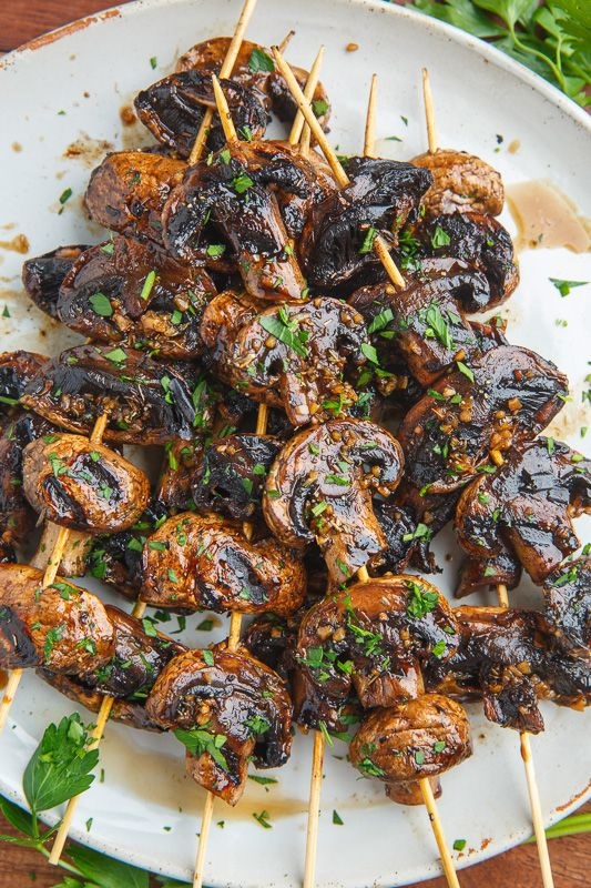 Balsamic Garlic Grilled Mushroom Skewers
