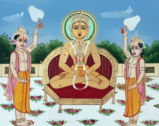 Bhishma advises Yudhistra with Pandavas and Krishna on his death bed of arrows_Shanti Parva-127