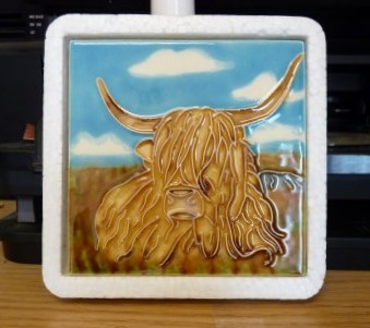 Whoopidooings: Highland Cow hand painted ceramic tile by www.skyetiles.co.uk