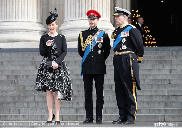 Sophie, Countess of Wessex, Prince Edward, Earl of Wessex and Prince Andrew, Duke of York leave St Paul's Cathedral after a Service of Commemoration for troops who were stationed in Afghanistan