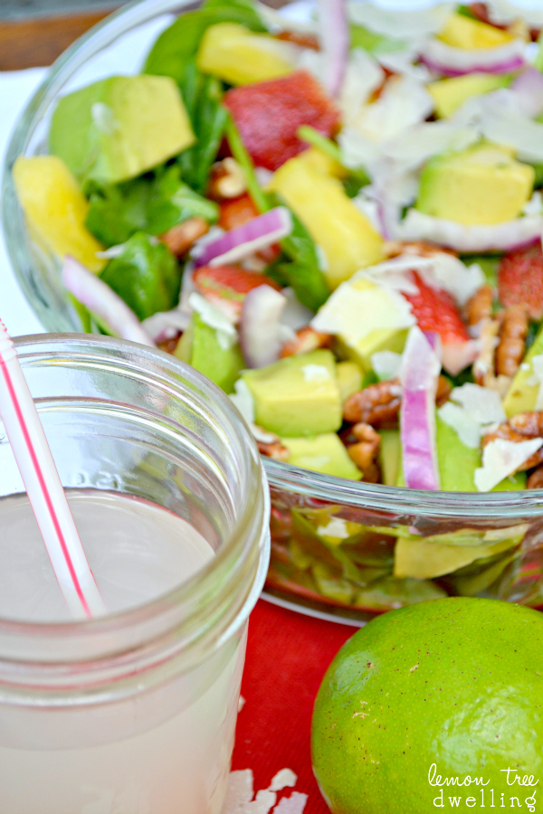 Tropical Spinach Salad with Sweet Lime Vinaigrette via lemontreedwelling.com