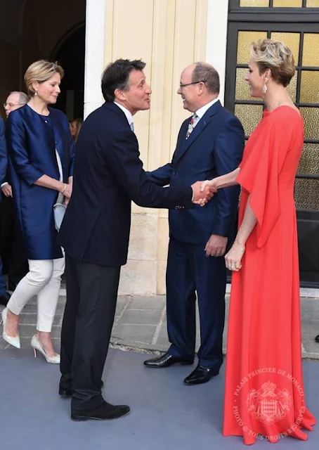 Prince Albert, Princess Charlene of Monaco and Princess Caroline of Hannover held a a reception for Monaco Grand Prix Formula 1 at Prince's Palace in Monaco.