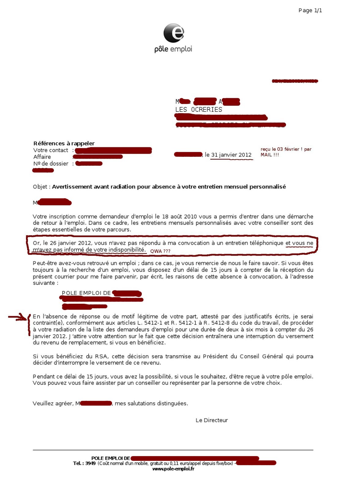 Exemple De Lettre Avant Radiation Pole Emploi Exemple de Lettre