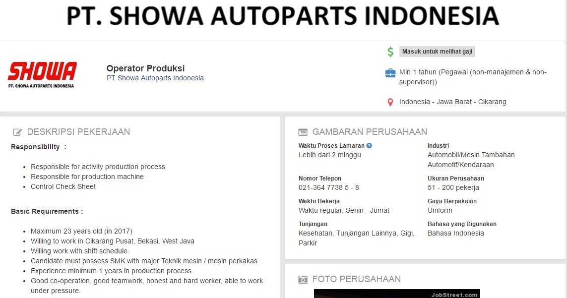 Lowongan Kerja Pt Showa Autoparts Indonesia Posisi Operator Produksi Random Email Loker Lowongan Kerja Pt Showa Autoparts Indonesia Posisi Operator Produksi Random Email Loker