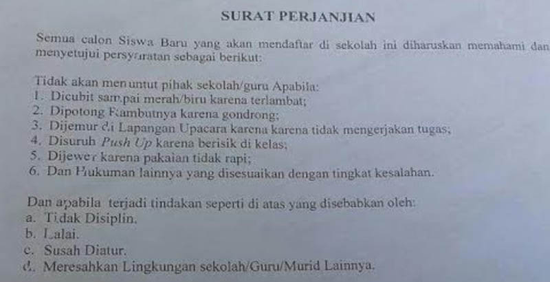 Banyak Guru Dipidanakan Kini Muncul Surat Perjanjian