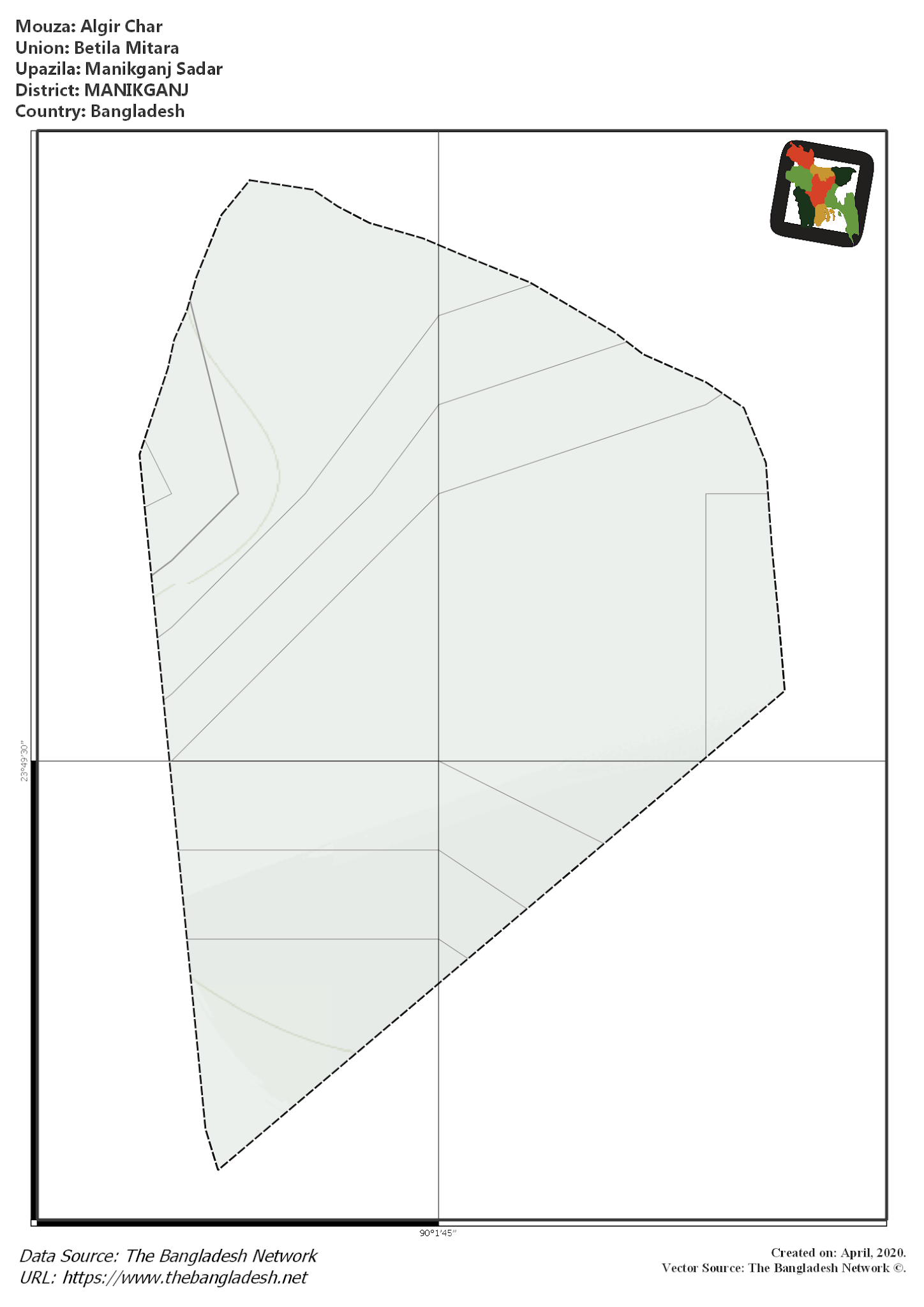 Map of Algir Char Mouza of Manikganj Sadar Upazila, MANIKGANJ, Bangladesh.