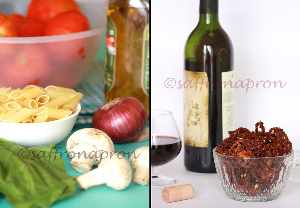 Saffron Apron Penne in marinara sauce with spinach and mushroom