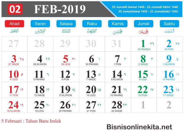 kalender 2019 februari