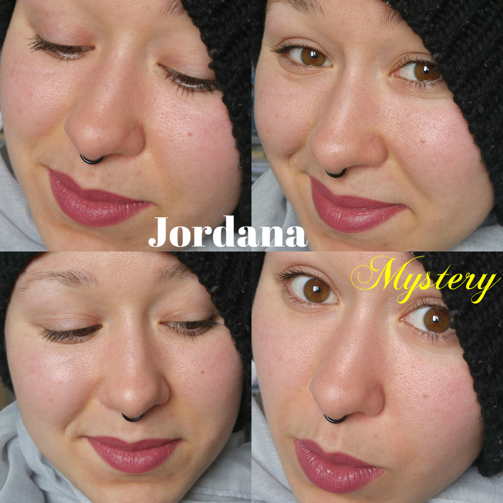 Swatches du Jordana Lipstick Mystery et Mystery Matte
