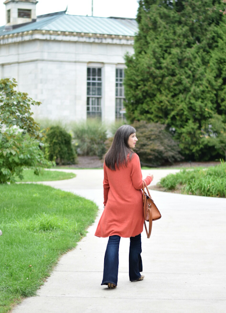 Flare jeans with cardigan for fall outfit inspiration