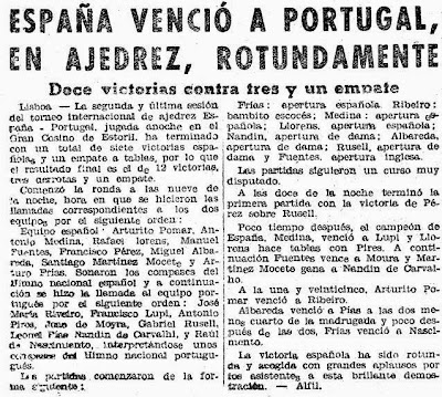Recorte Mundo DEportivo sobre el I Encuentro Ibérico de Ajedrez 1945