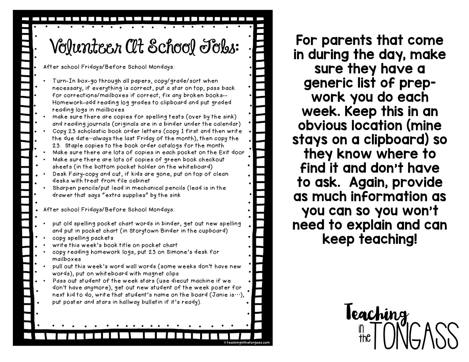 parent volunteer sign up sheets