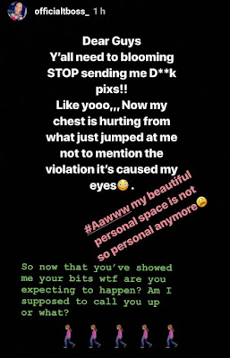 T-Boss appeals to men to stoping sending her D***K Pictures T-Boss appeals to men to stoping sending her D***K Pictures