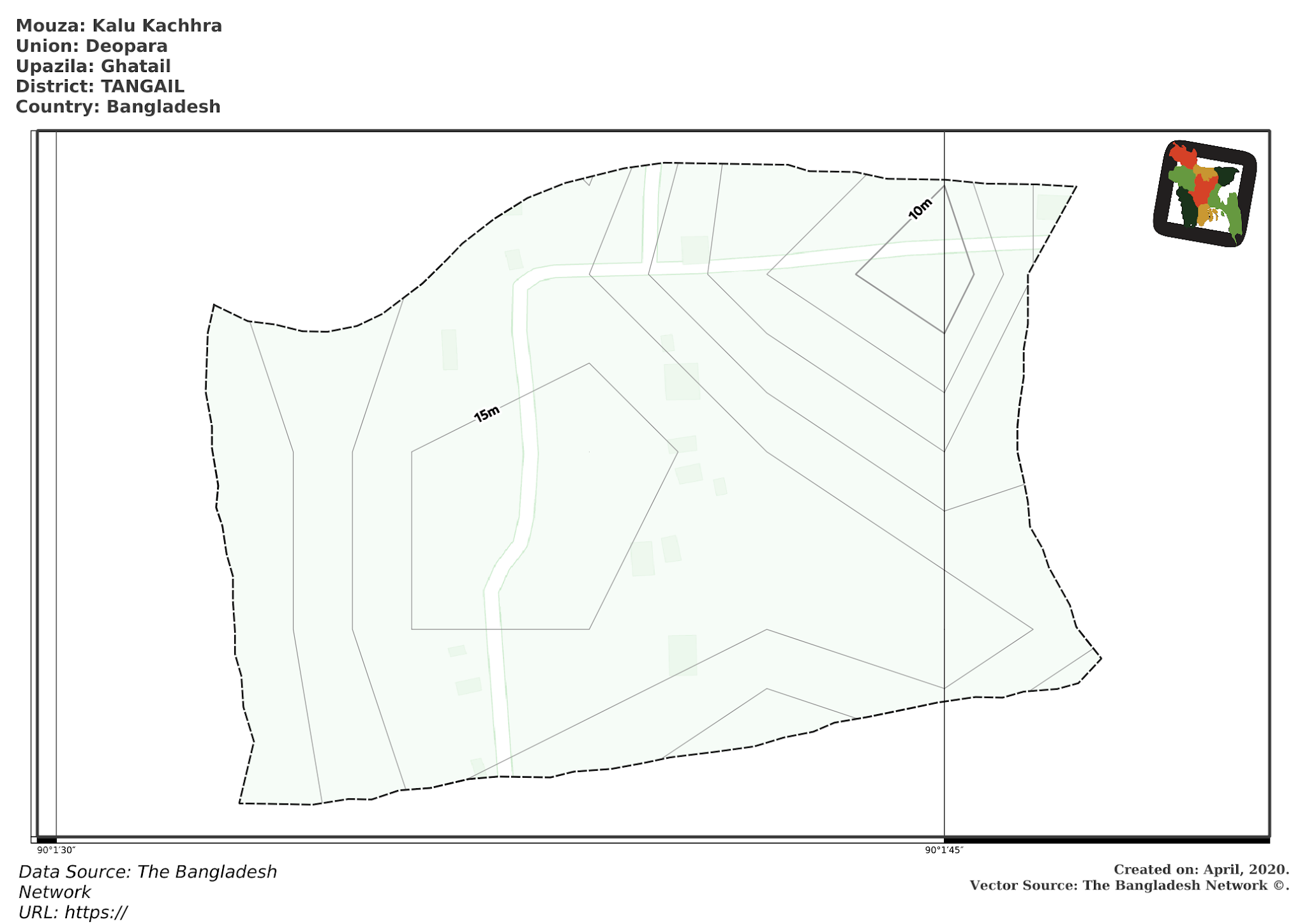 Map of Kalu Kachhra Mouza of Ghatail Upazila, TANGAIL, Bangladesh.