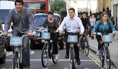 Boris Bikers waiting at traffic lights