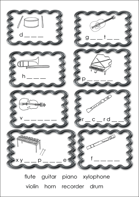 Fichas de inglés: Ficha Instruments 1: Worksheet instruments