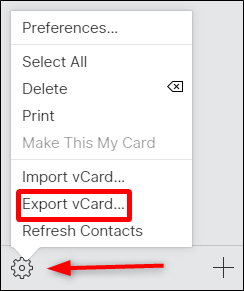 esporta vCard Salva il file