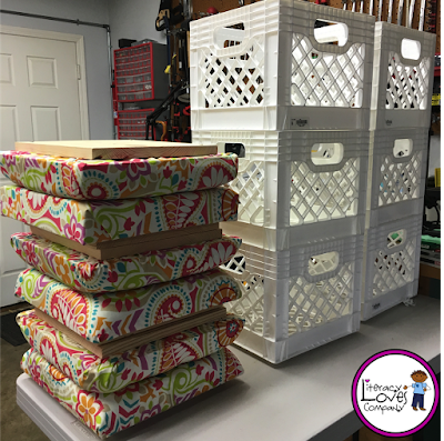 Crate stools: the perfect combination of extra seating and much needed storage.  This easy DIY project will brighten up your classroom décor and aid your classroom organization.   