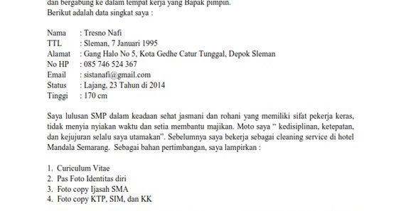 Contoh Surat Lamaran Kerja Sma Sederajat