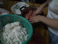 Mixing the meat