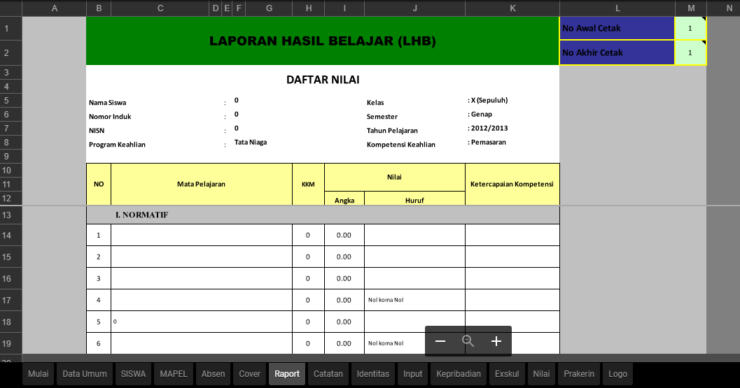 Aplikasi Raport KTSP SMK Menggunakan Excel Tahun Ajaran