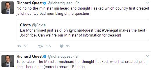 f Richard Quest comes to Lai Mohammed's defence, says he misunderstood his question
