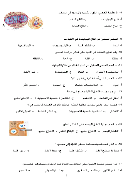 مراجعة وحدة الخلية الصف السادس الفصل الدراسي الثاني ~ مدارس الامارات