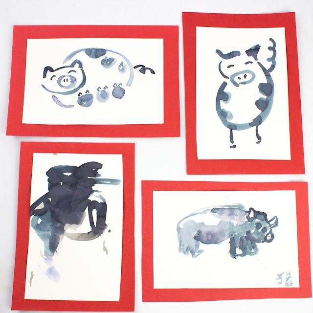 Chinese New Year Pig Watercolor Paintings- Such a fun art project to try with kids of all ages!
