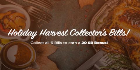 Image: November has arrived, and as we get deeper into the Holiday Season, Swagbucks is marking the occasions with Holiday Harvest Collector's Bills!