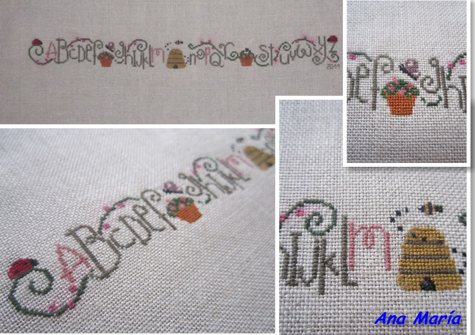 Las labores de Ana María Mis últimos trabajos del 2011. Tabla de multiplicar y Spring Row (Bent