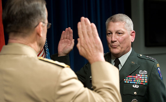 General Carter F. Ham being sworn into office as the Commanding General, U.S. Army Europe by Chairman of the Joint Chief of Staff, Admiral Michael Mullen on August 28, 2008. General Carter F. Ham being sworn into office as the Commanding General, U.S. Army Europe by Chairman of the Joint Chief of Staff, Admiral Michael Mullen on August 28, 2008.
