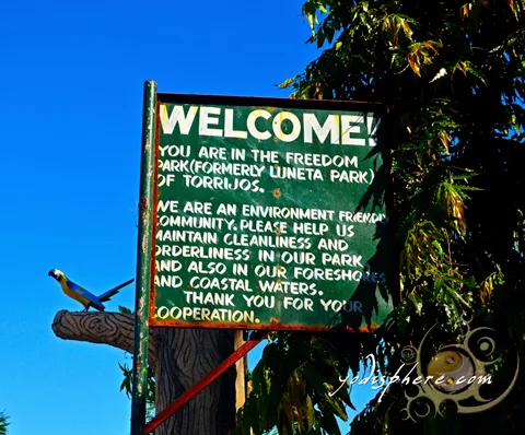 hover_share Welcome sign at Freedom Park also knows as Luneta Park 