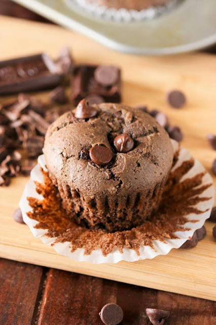 Triple Dark Chocolate Muffins ~ enjoy chocolate for breakfast with these rich, tasty muffins.