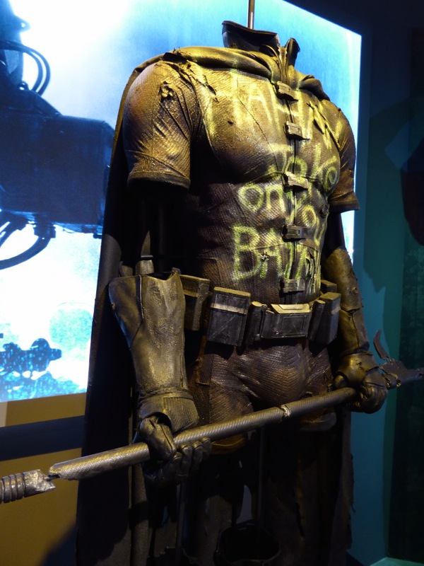 Hollywood Movie Costumes and Props: Knightmare Future Batsuit and Dead Robin  costume from Batman v Superman on display...