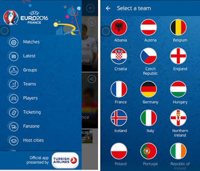 Tampilan menu Aplikasi Euro 2016 menu Aplikasi Euro 2016