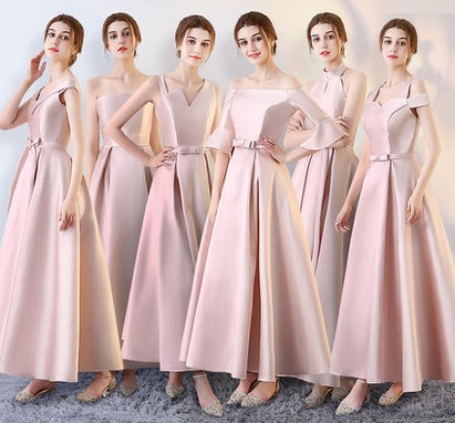 2017 6-Design Satin Pink Maxi Bridesmaids