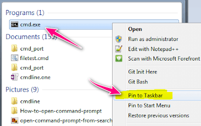 command prompt and pin to taskbar