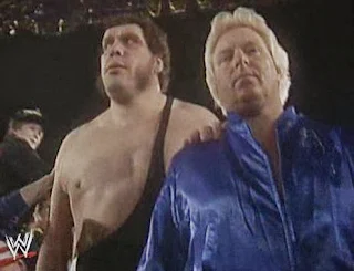 WWF / WWE: Wrestlemania 5 - Bobby Heenan leads Andre The Giant to ringside for a match against Jake 'The Snake' Roberts