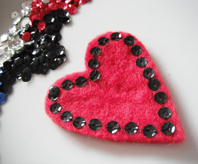 heart brooch and sequins