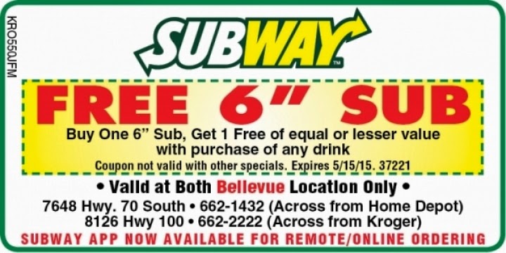 Free Printable Coupons: Subway Coupons
