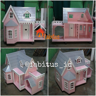 Rumah Boneka Barbie Villa Garasi Kanopi Pink Abu