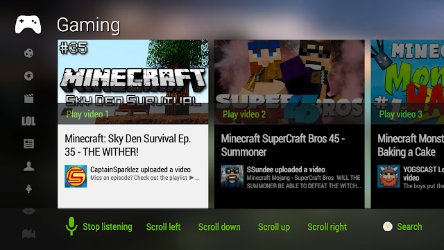 YouTube interface on Xbox One