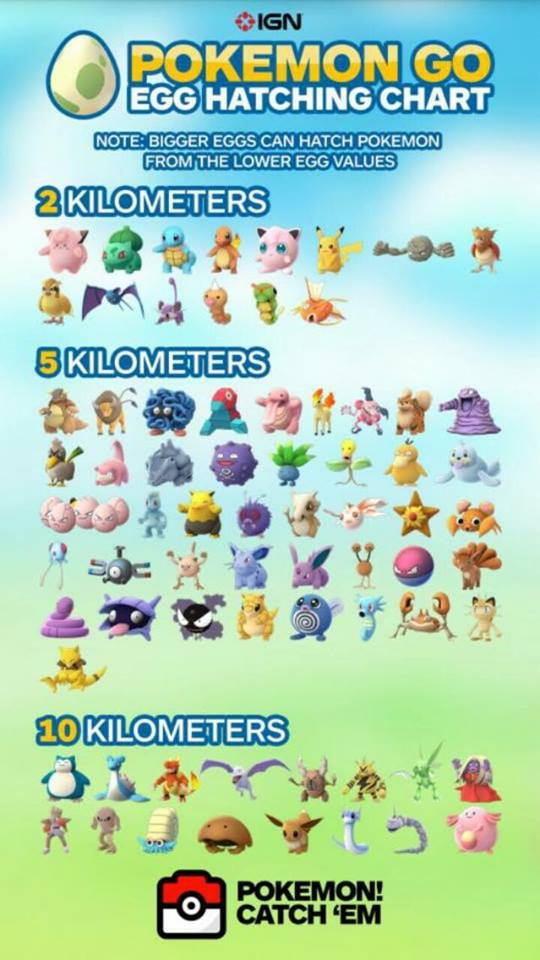 Pokemon Go Egg Hatching Chart~!