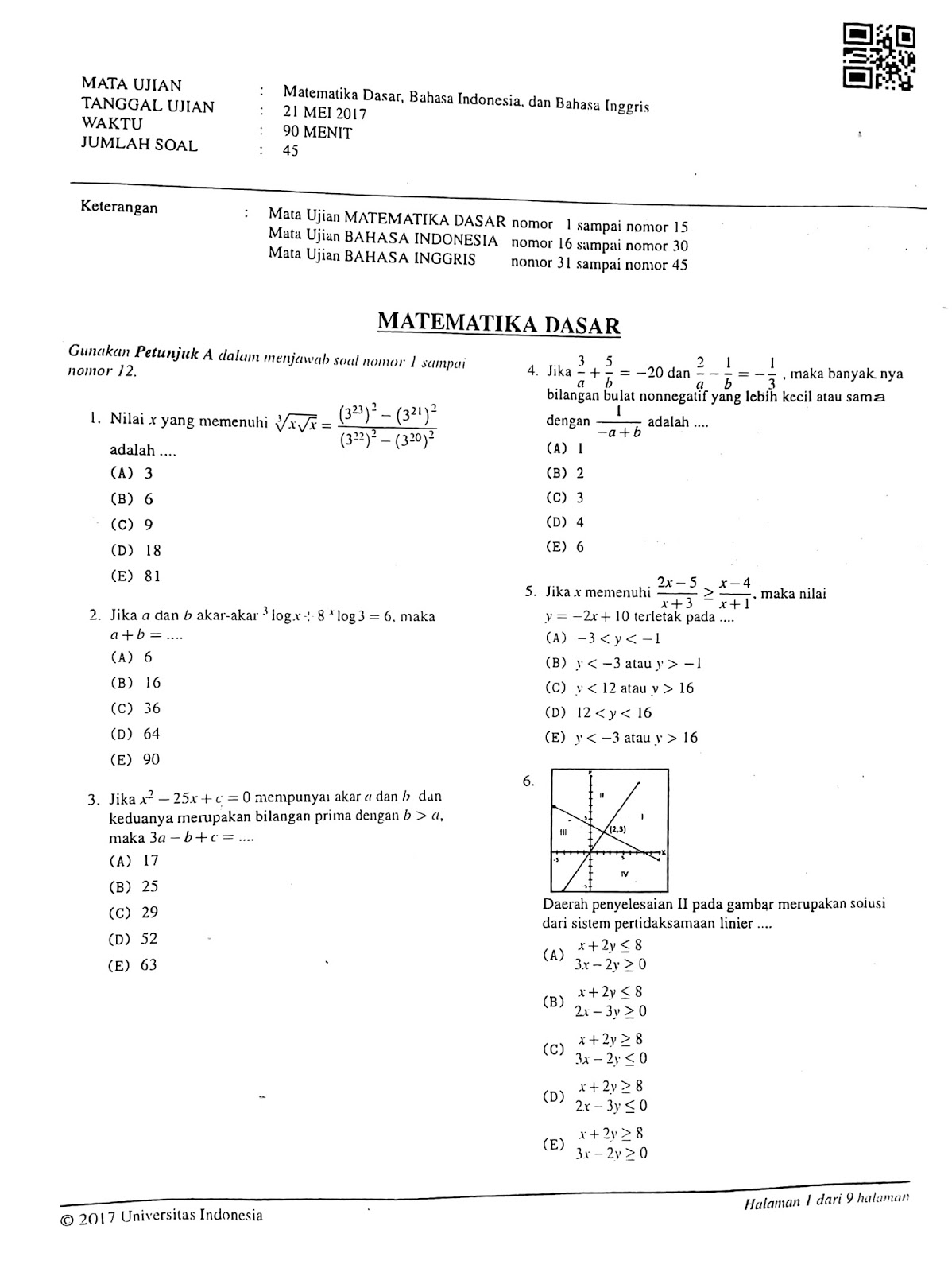 Kunci Jawaban Soal Simak Ui 2017