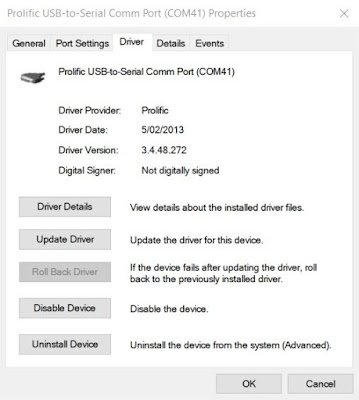 Device Manager Prolific USB to Serial - Driver