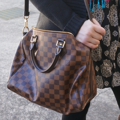 Cute winter outfit with Louis Vuitton Speedy Bandouliere