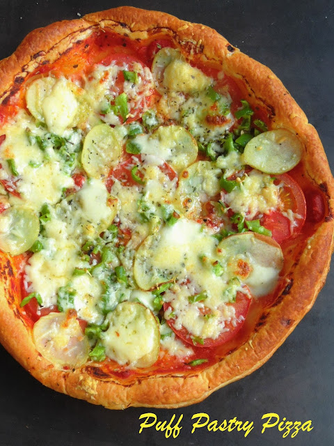 Vegetable pizza with puff pastry
